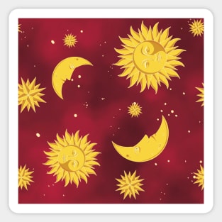 Sun moon stars red pattern aesthetic witchcore whimsigothic retro Sticker